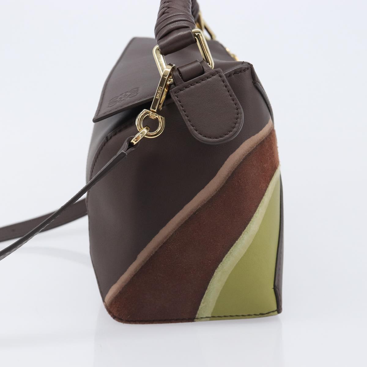 LOEWE Puzzle Bag Small Leather 2way Brown Gold Auth 200778SAM