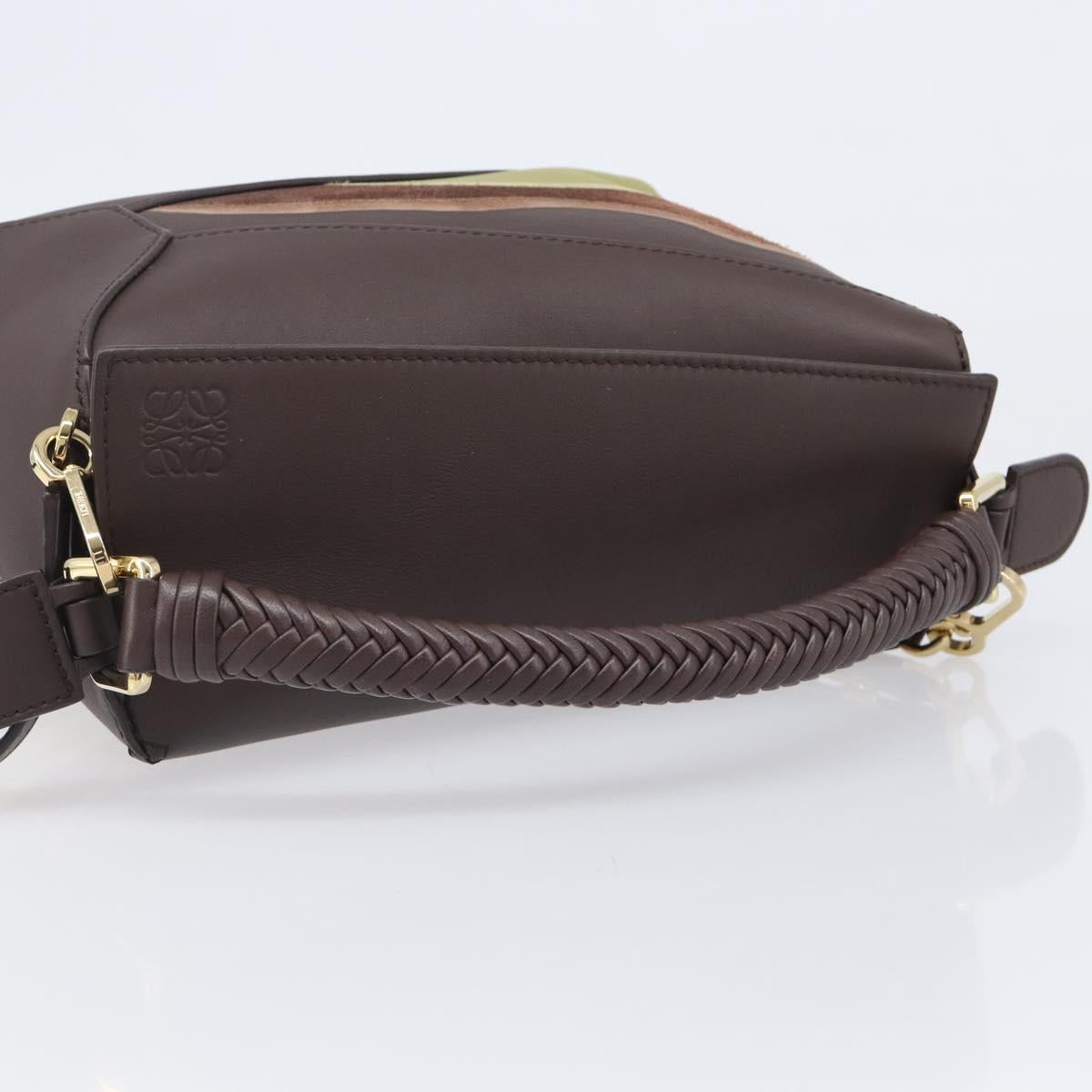 LOEWE Puzzle Bag Small Leather 2way Brown Gold Auth 200778SAM