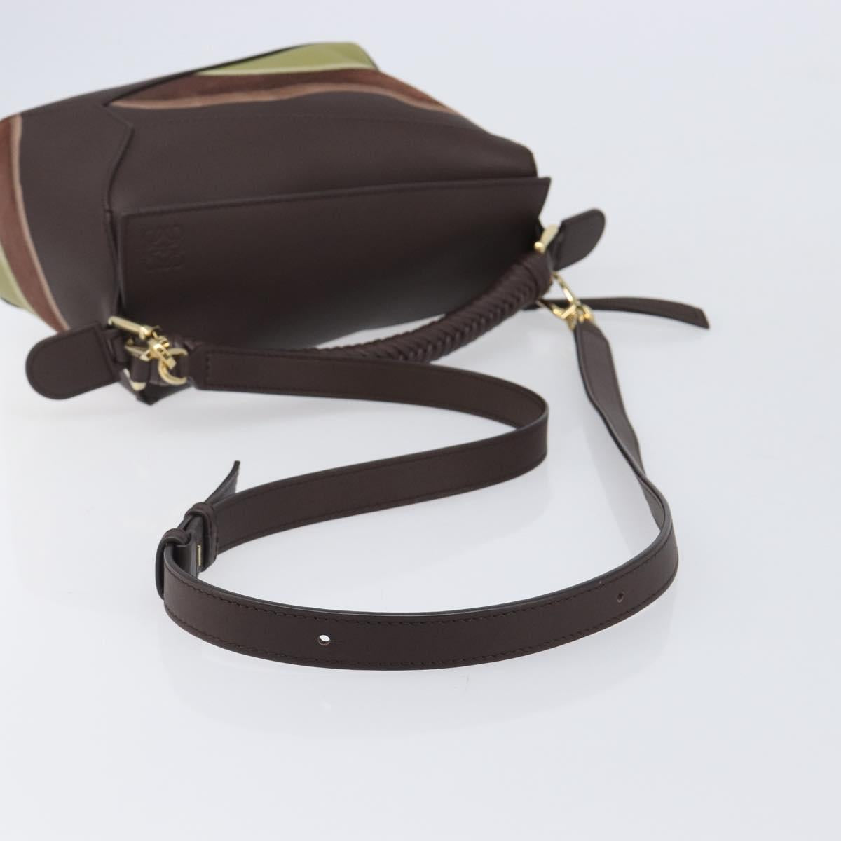 LOEWE Puzzle Bag Small Leather 2way Brown Gold Auth 200778SAM