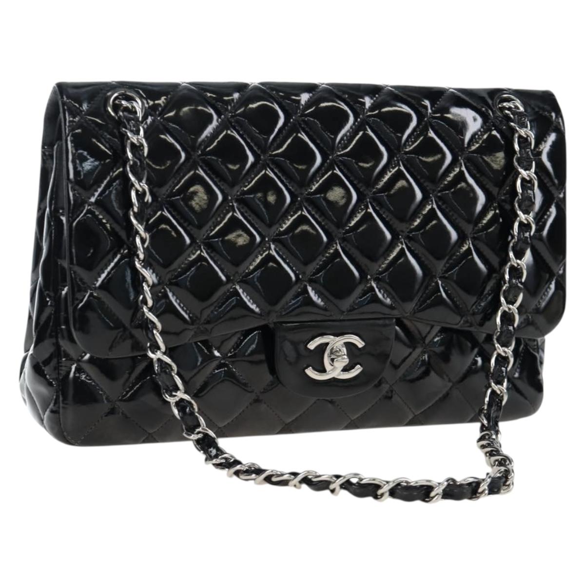 CHANEL Big Matelasse 30 Chain Bag Patent leather Black Silver CC Auth 200779M