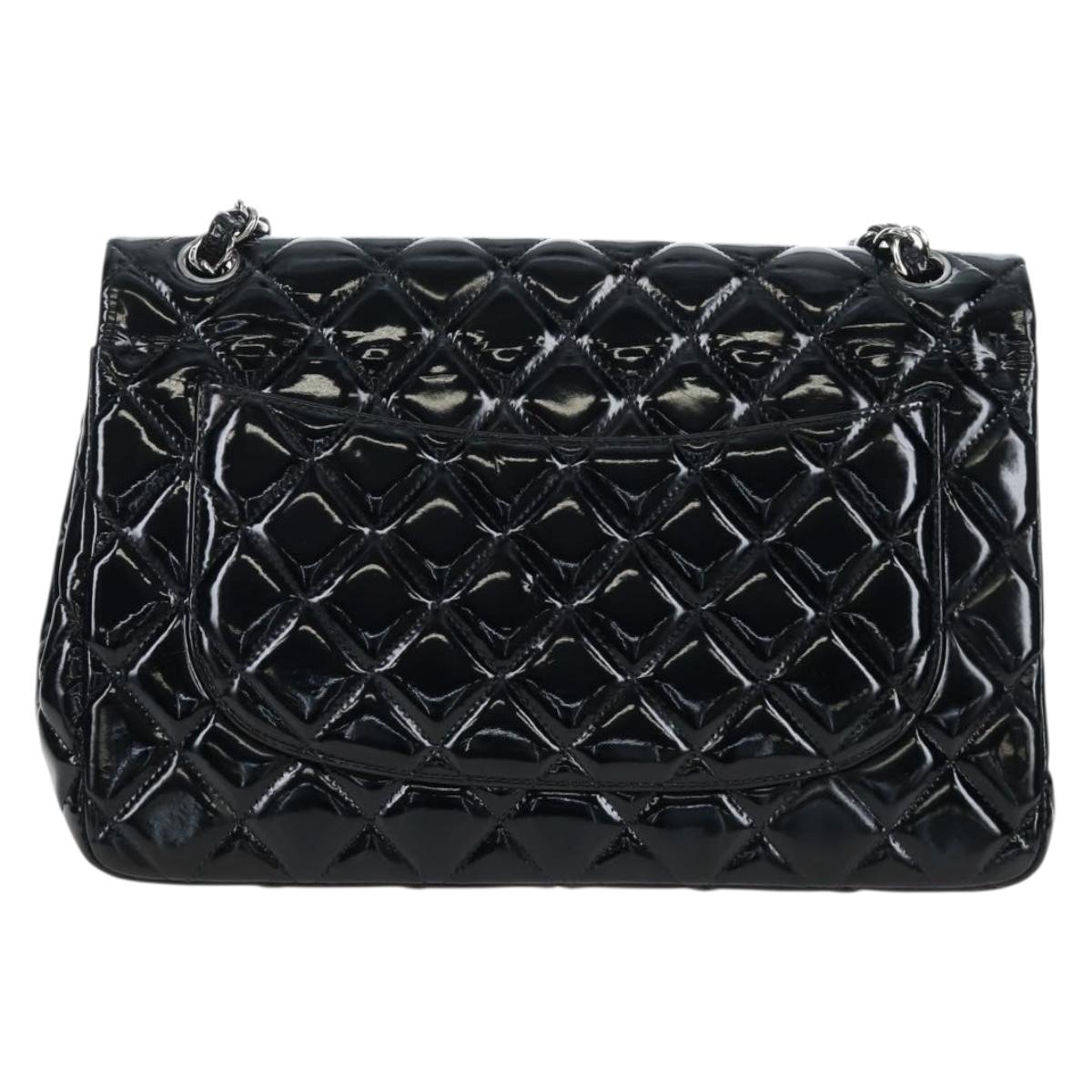 CHANEL Big Matelasse 30 Chain Bag Patent leather Black Silver CC Auth 200779M