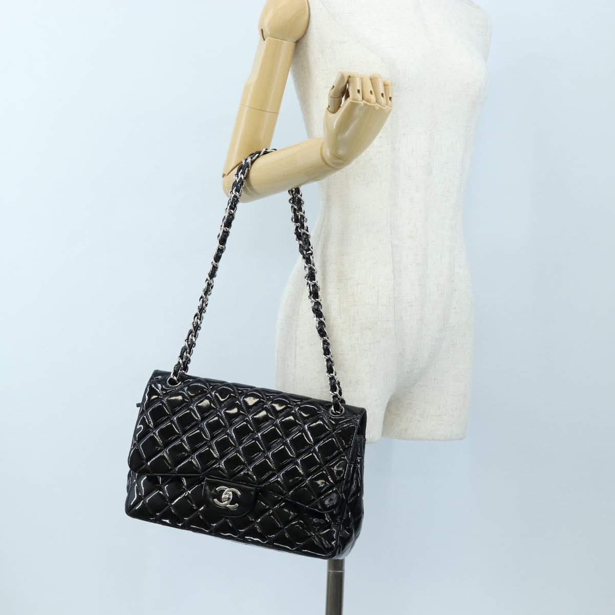 CHANEL Big Matelasse 30 Chain Bag Patent leather Black Silver CC Auth 200779M
