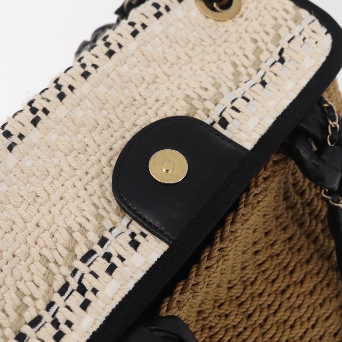 CHANEL Chain Shoulder Bag Raffia 2way Beige Gold CC Auth 200780SAM