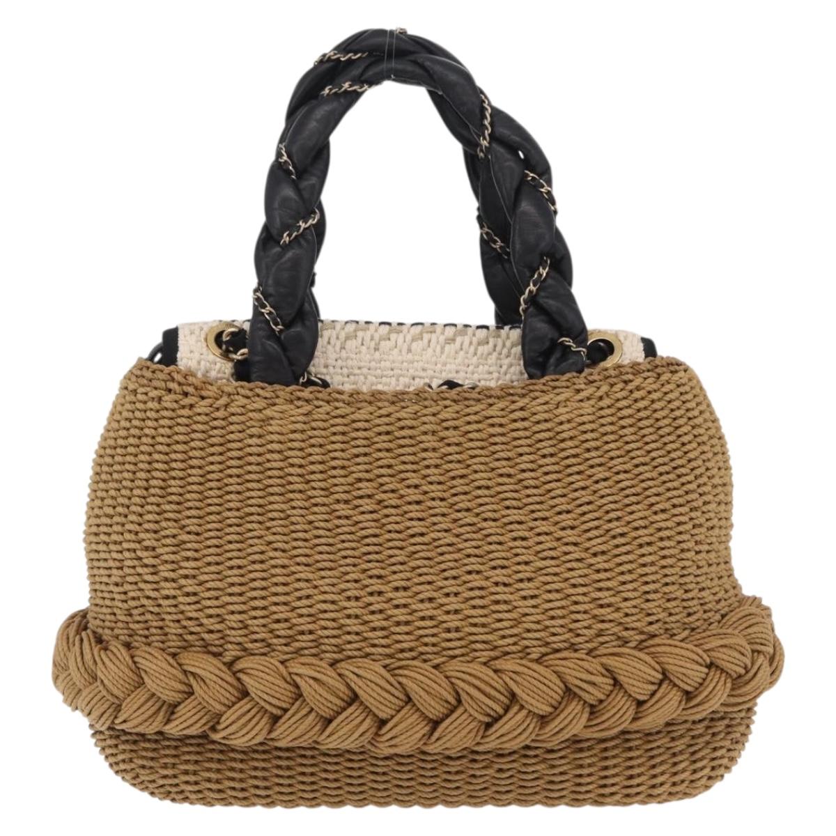 CHANEL Chain Shoulder Bag Raffia 2way Beige Gold CC Auth 200780SAM