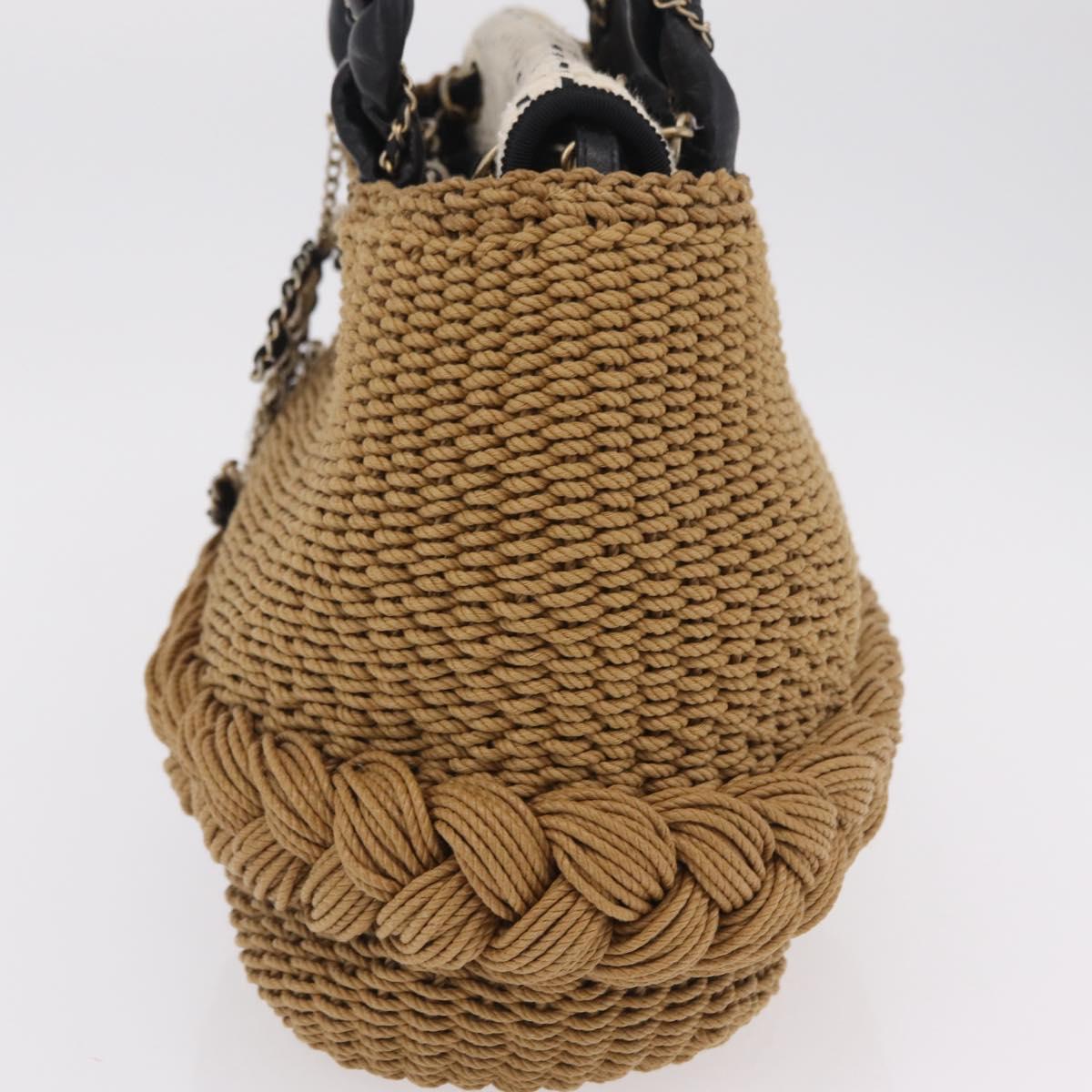 CHANEL Chain Shoulder Bag Raffia 2way Beige Gold CC Auth 200780SAM