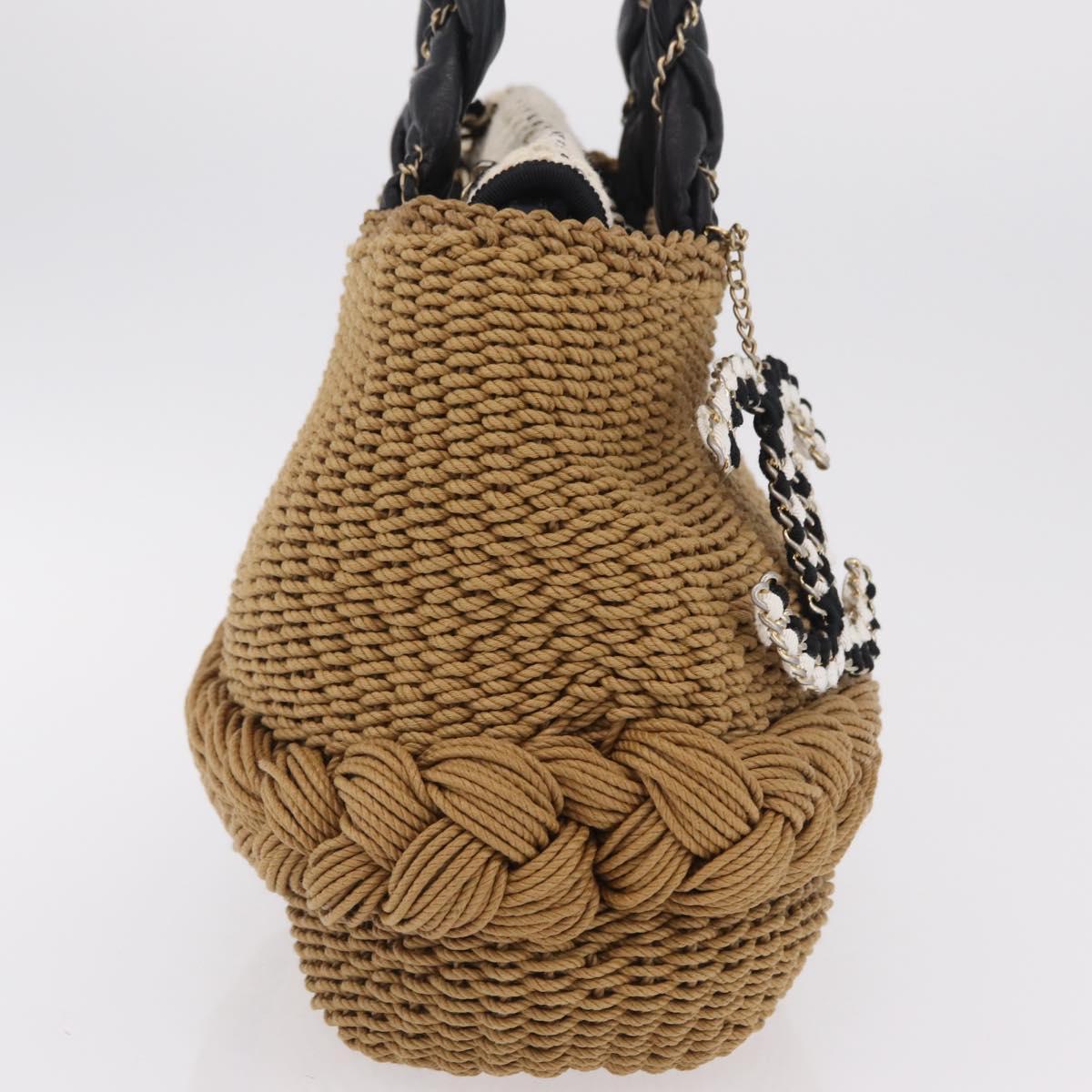 CHANEL Chain Shoulder Bag Raffia 2way Beige Gold CC Auth 200780SAM