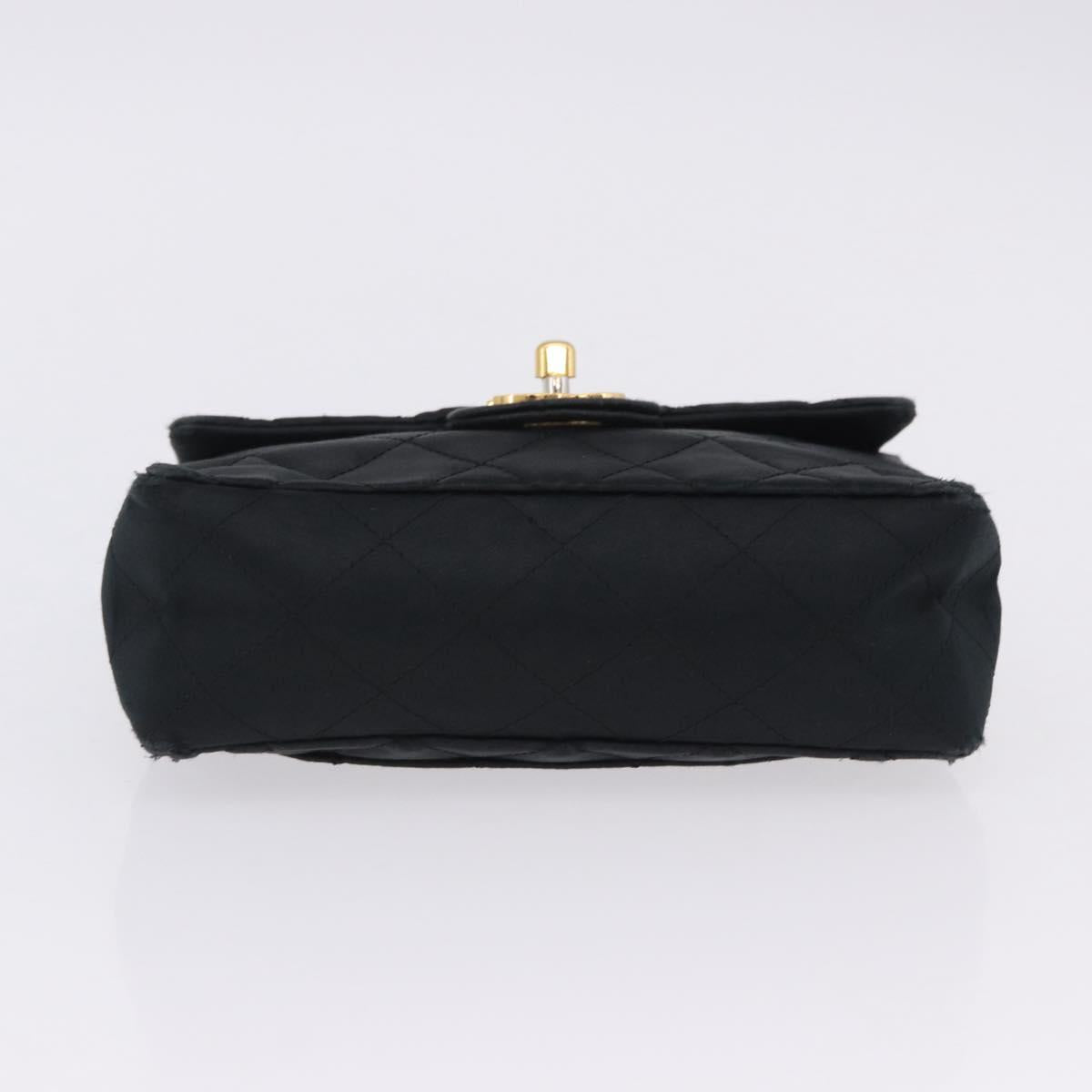 CHANEL Mini Matelasse 17 Chain Shoulder Bag Satin Black Gold CC Auth 200781A