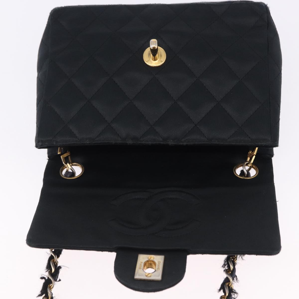 CHANEL Mini Matelasse 17 Chain Shoulder Bag Satin Black Gold CC Auth 200781A