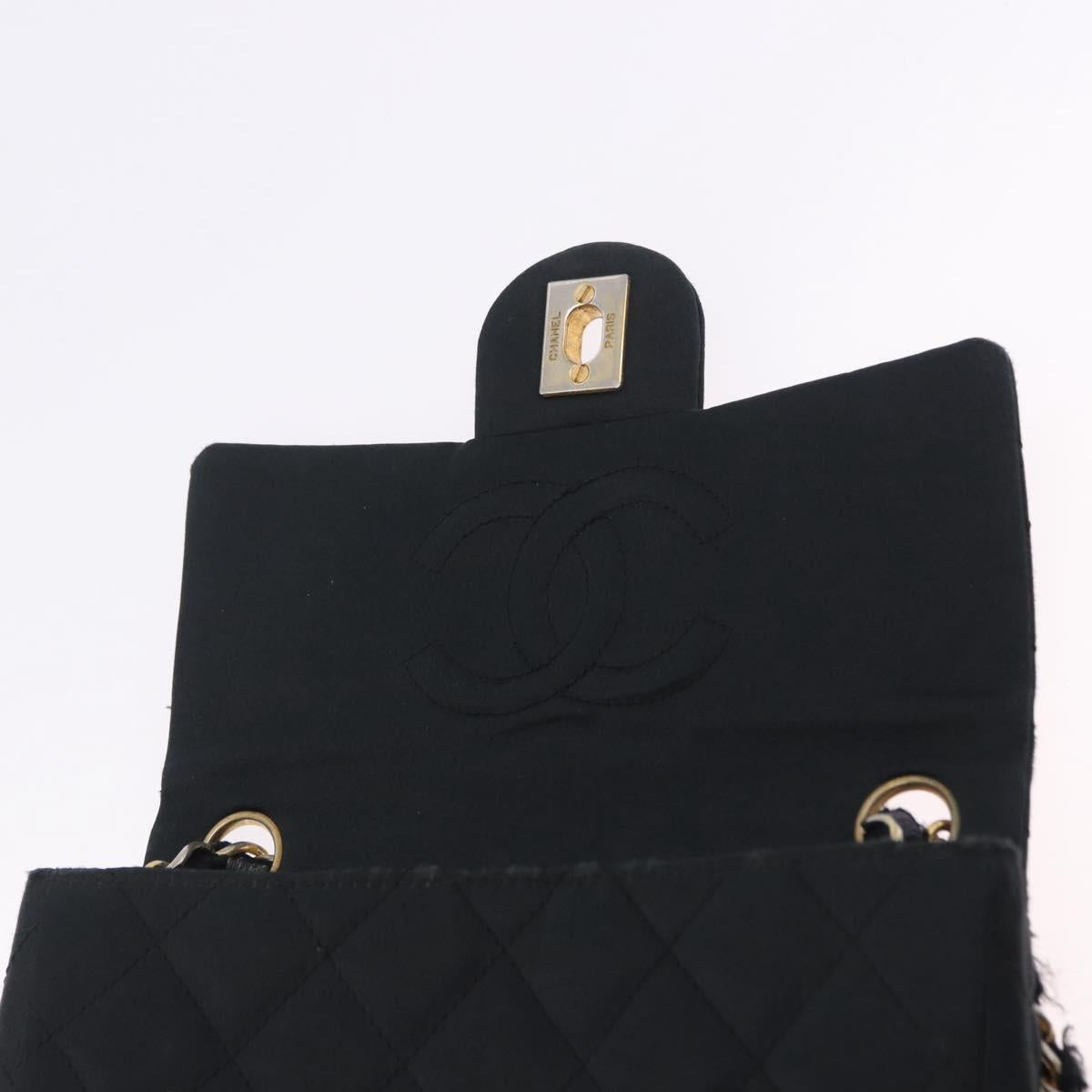 CHANEL Mini Matelasse 17 Chain Shoulder Bag Satin Black Gold CC Auth 200781A