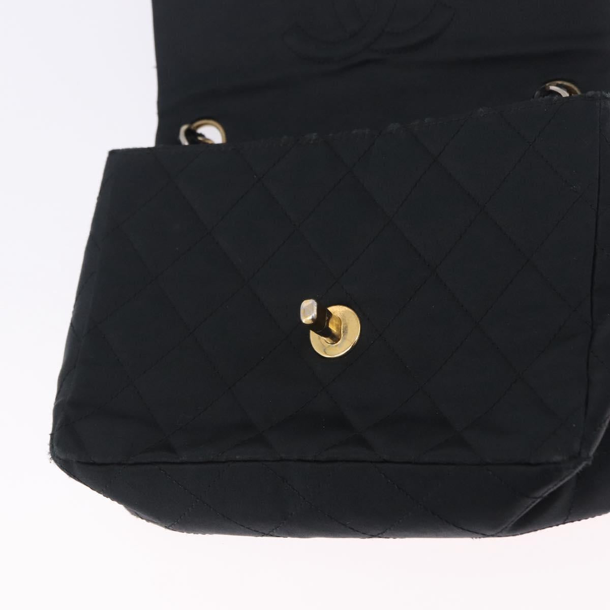 CHANEL Mini Matelasse 17 Chain Shoulder Bag Satin Black Gold CC Auth 200781A