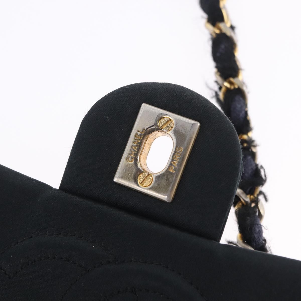 CHANEL Mini Matelasse 17 Chain Shoulder Bag Satin Black Gold CC Auth 200781A
