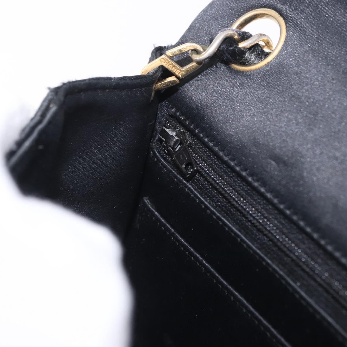 CHANEL Mini Matelasse 17 Chain Shoulder Bag Satin Black Gold CC Auth 200781A