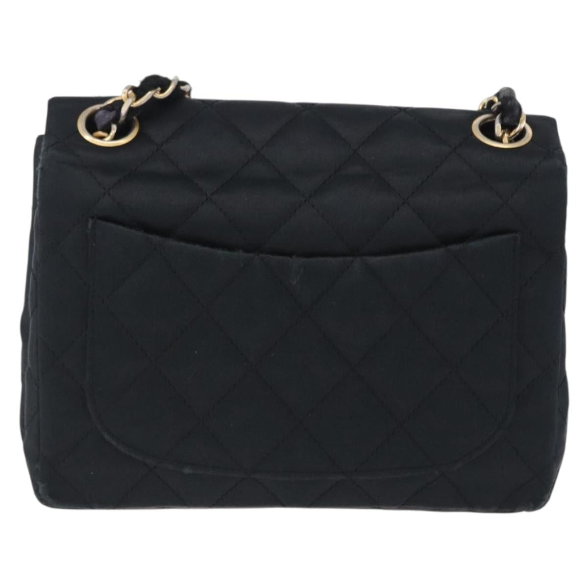 CHANEL Mini Matelasse 17 Chain Shoulder Bag Satin Black Gold CC Auth 200781A