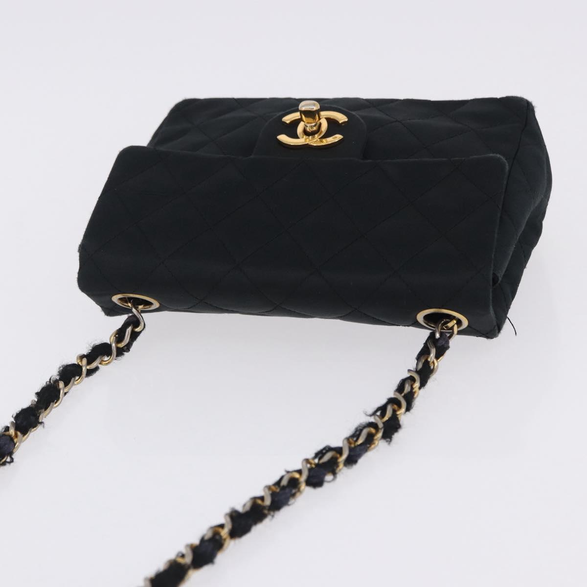 CHANEL Mini Matelasse 17 Chain Shoulder Bag Satin Black Gold CC Auth 200781A