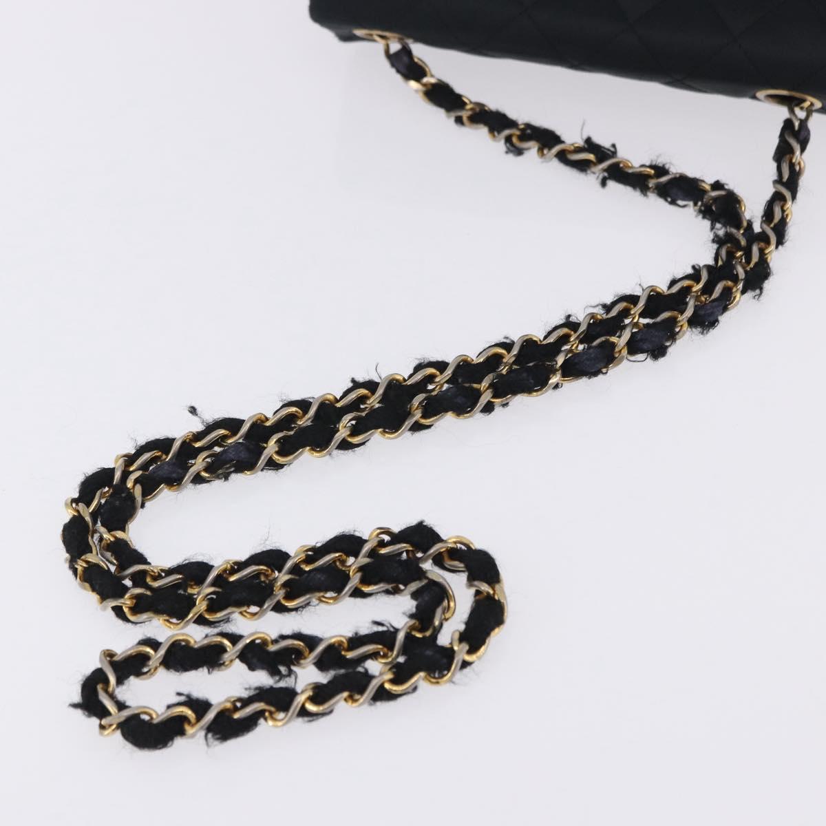 CHANEL Mini Matelasse 17 Chain Shoulder Bag Satin Black Gold CC Auth 200781A