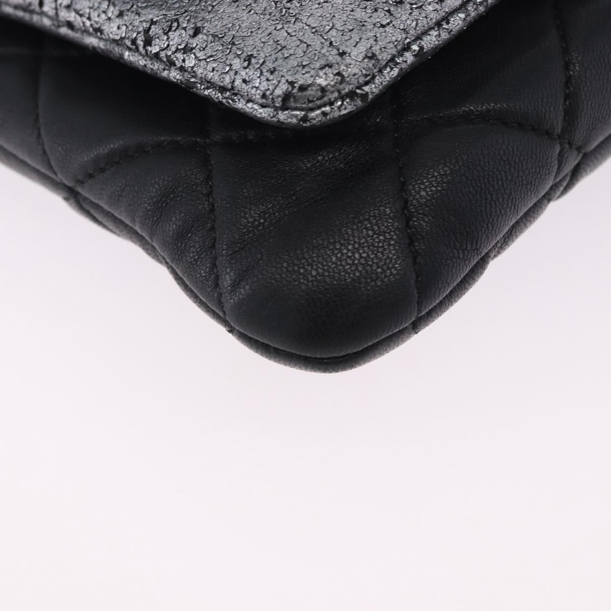 CHANEL Matelasse Chain Shoulder Bag Lamb Skin Black Silver CC Auth 200782V