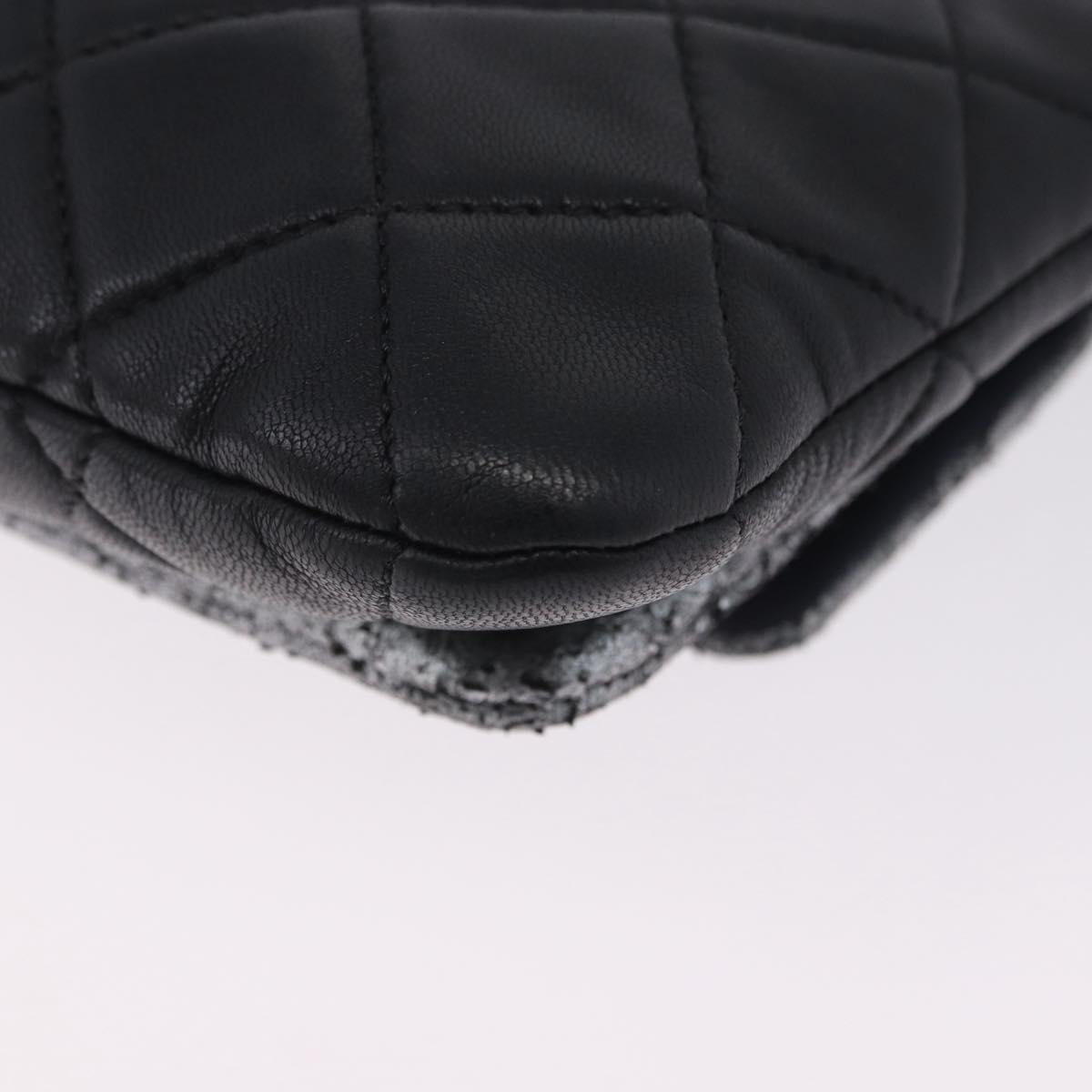 CHANEL Matelasse Chain Shoulder Bag Lamb Skin Black Silver CC Auth 200782V