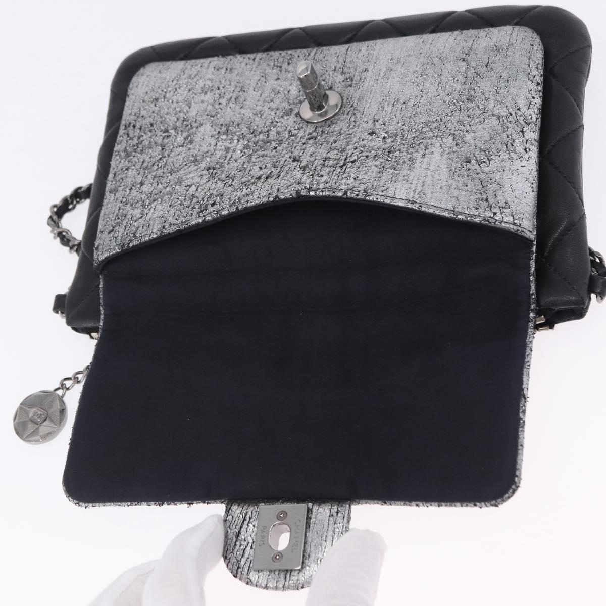 CHANEL Matelasse Chain Shoulder Bag Lamb Skin Black Silver CC Auth 200782V