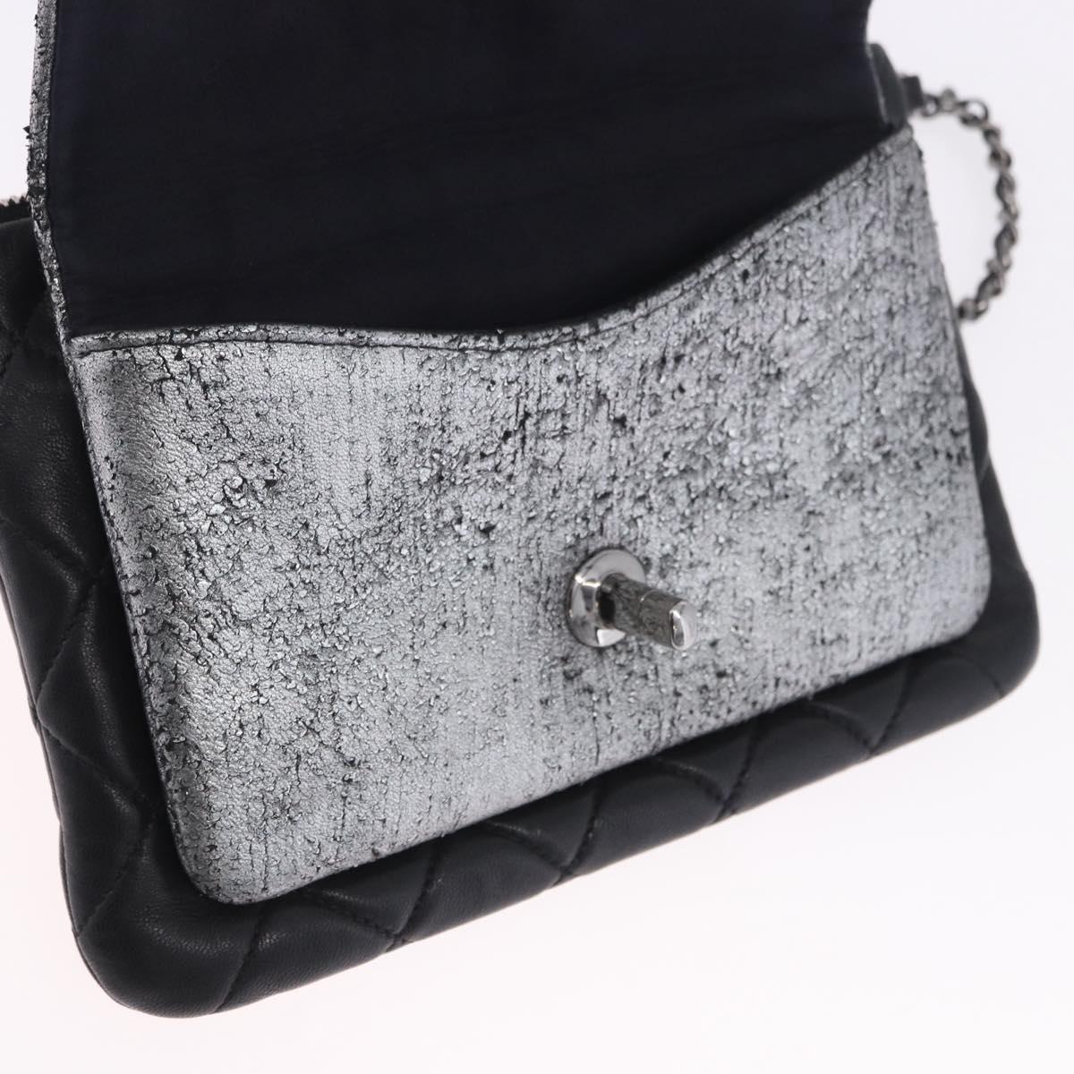 CHANEL Matelasse Chain Shoulder Bag Lamb Skin Black Silver CC Auth 200782V