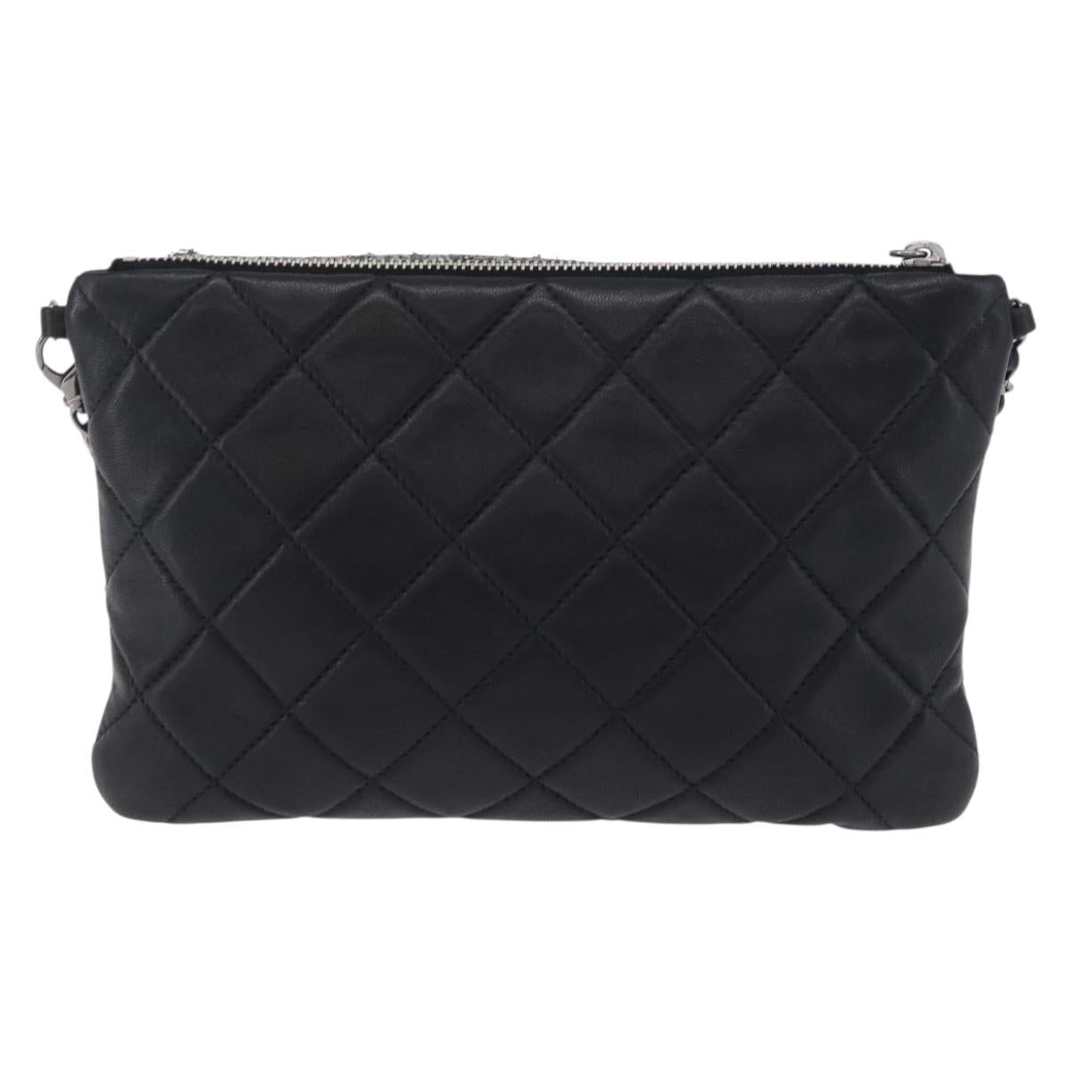 CHANEL Matelasse Chain Shoulder Bag Lamb Skin Black Silver CC Auth 200782V