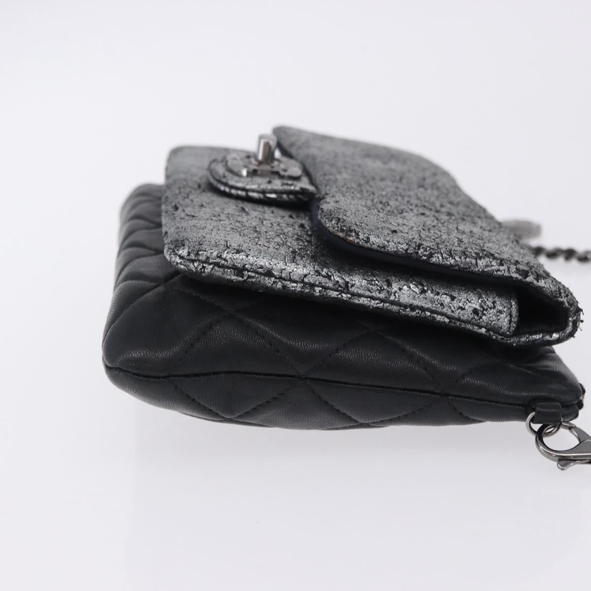 CHANEL Matelasse Chain Shoulder Bag Lamb Skin Black Silver CC Auth 200782V