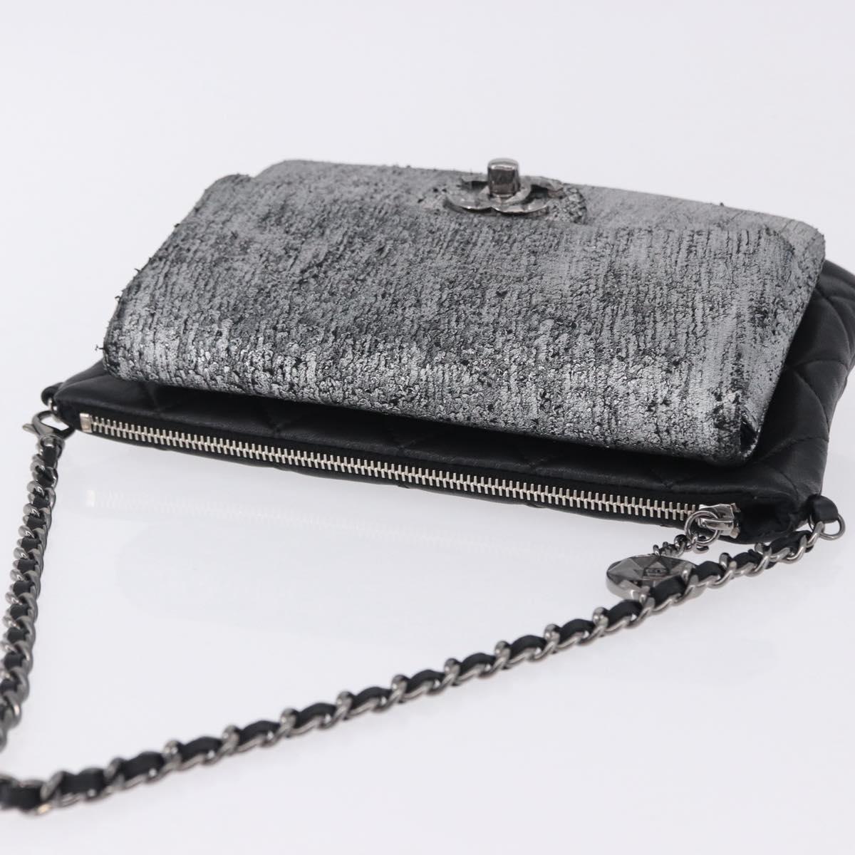 CHANEL Matelasse Chain Shoulder Bag Lamb Skin Black Silver CC Auth 200782V