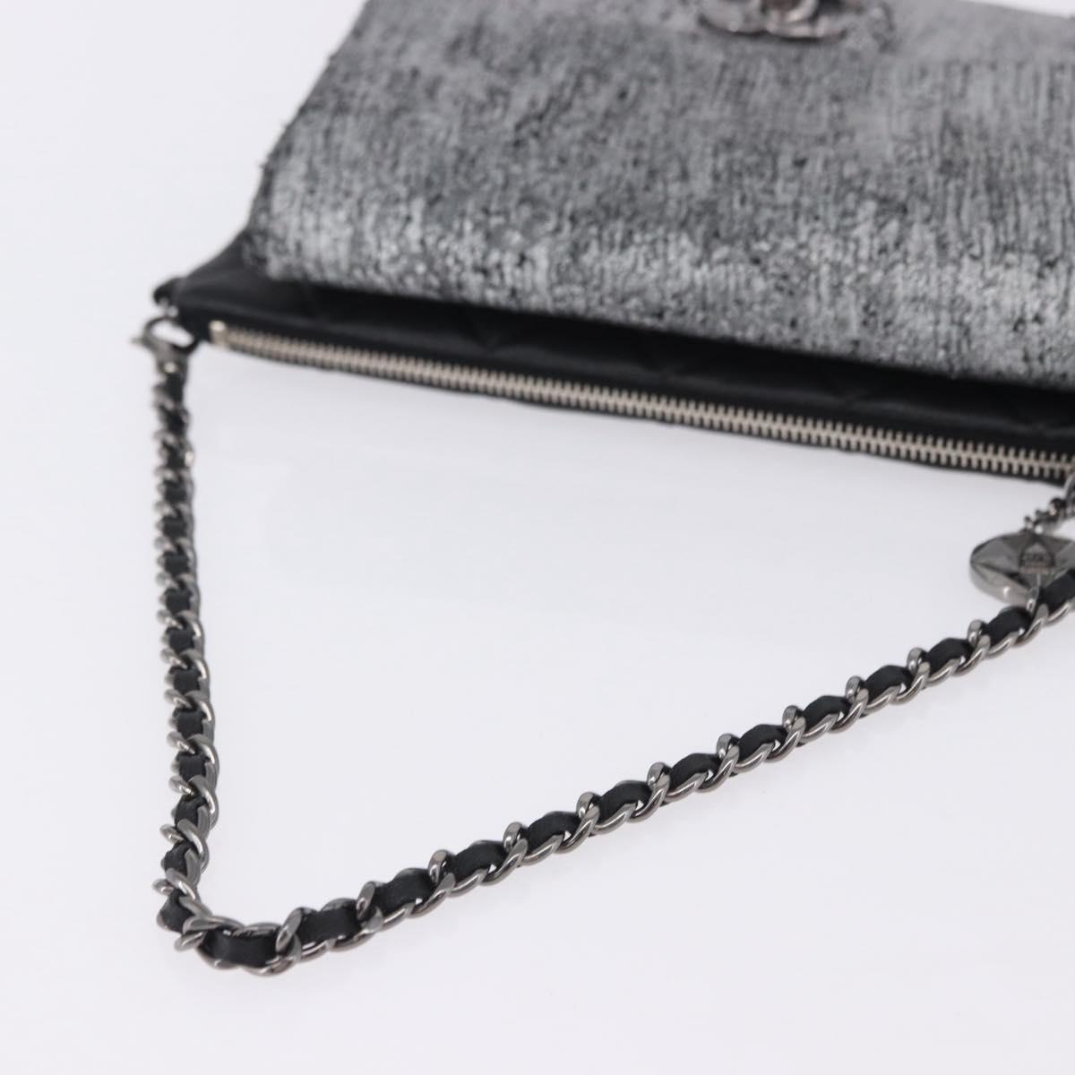 CHANEL Matelasse Chain Shoulder Bag Lamb Skin Black Silver CC Auth 200782V