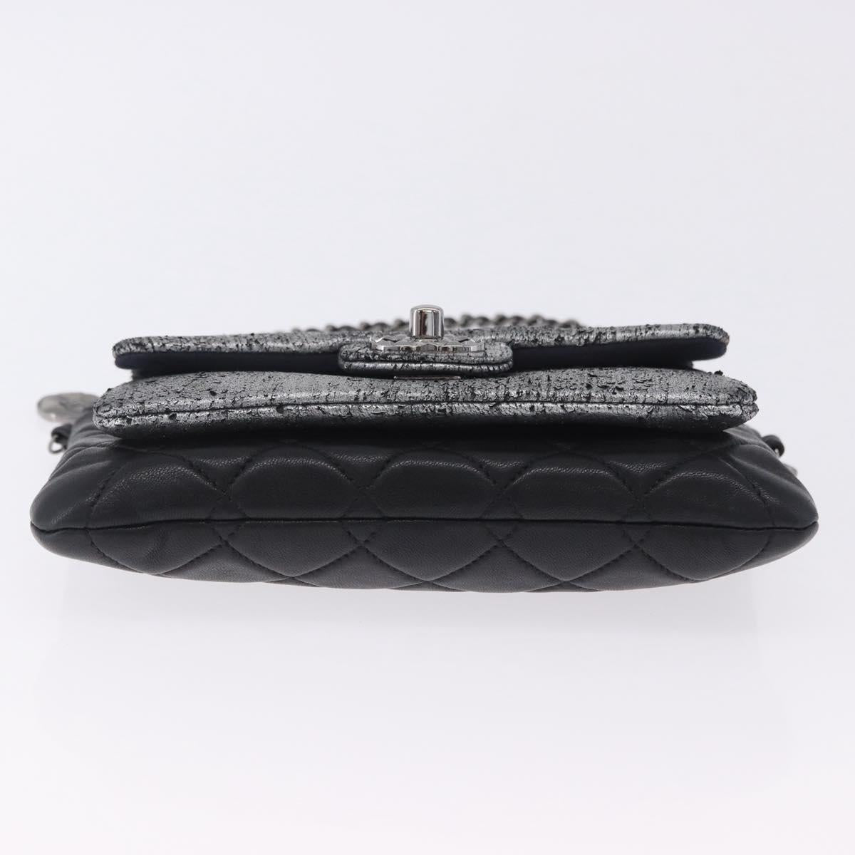 CHANEL Matelasse Chain Shoulder Bag Lamb Skin Black Silver CC Auth 200782V