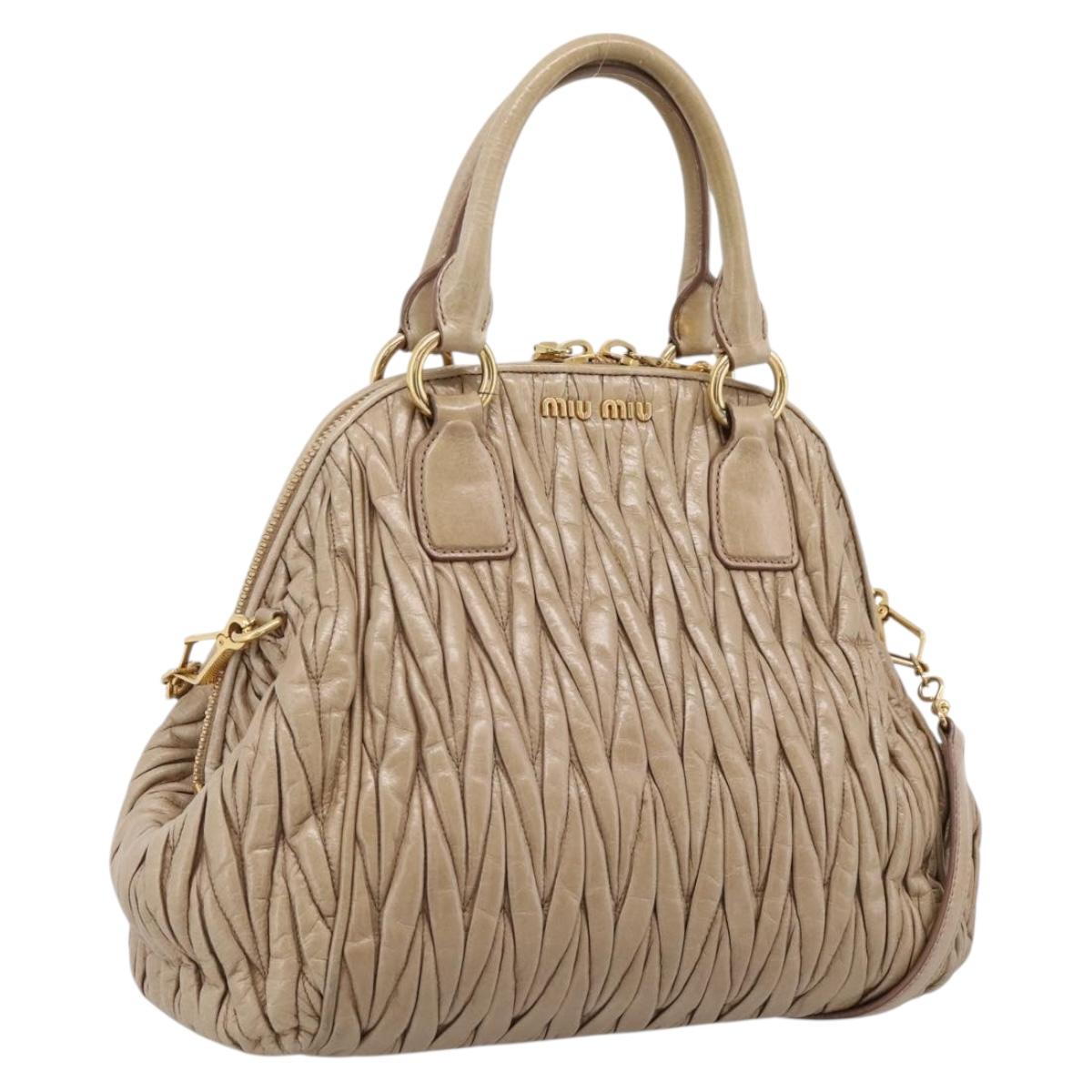 Miu Miu Matelasse Hand Bag Leather 2way Beige Gold Tone Auth 200801V