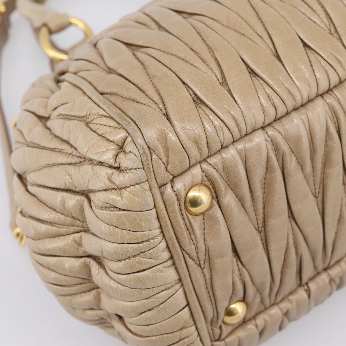Miu Miu Matelasse Hand Bag Leather 2way Beige Gold Tone Auth 200801V