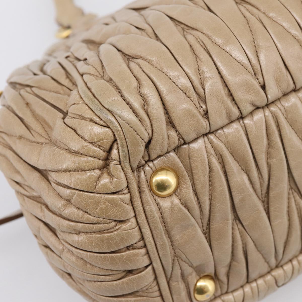 Miu Miu Matelasse Hand Bag Leather 2way Beige Gold Tone Auth 200801V