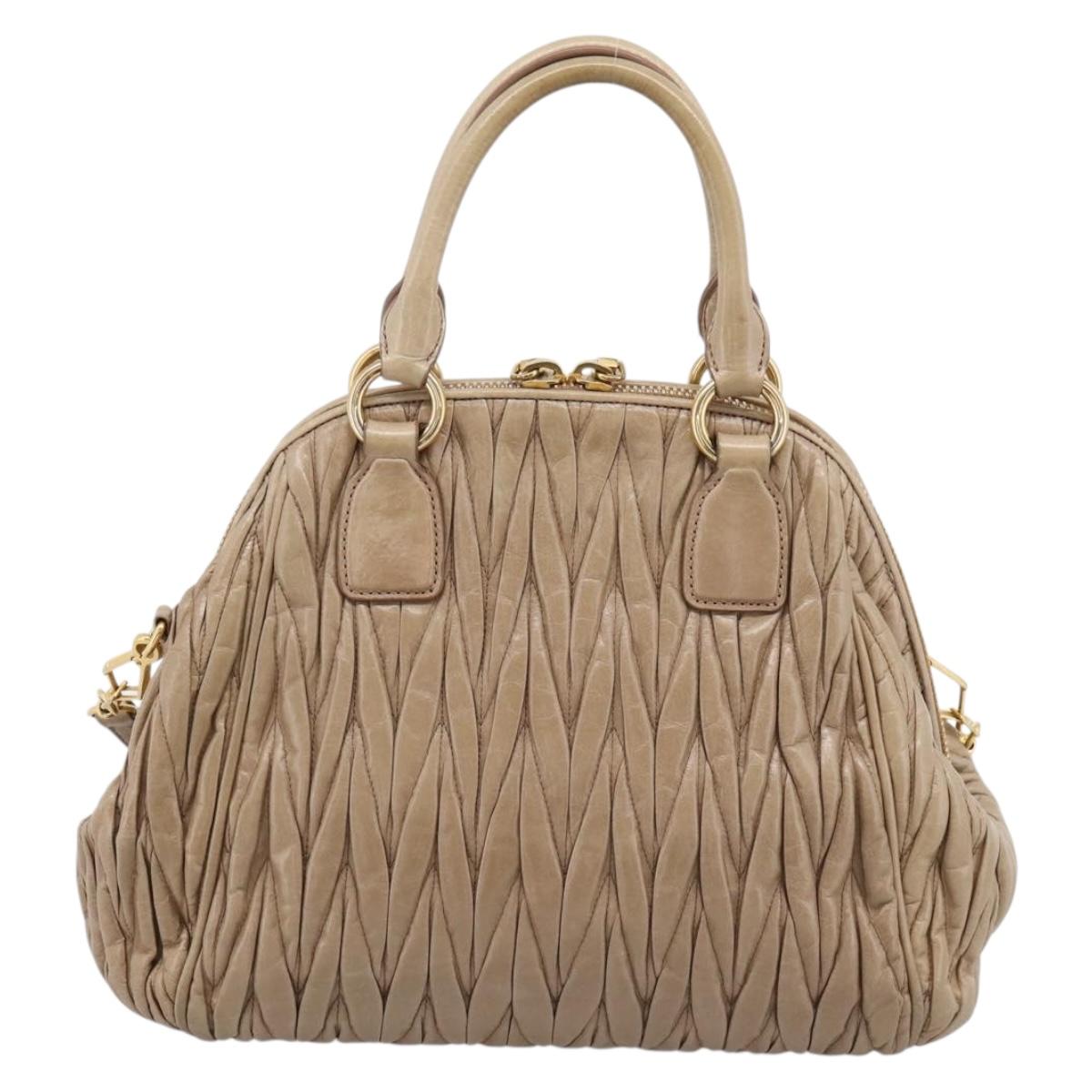 Miu Miu Matelasse Hand Bag Leather 2way Beige Gold Tone Auth 200801V