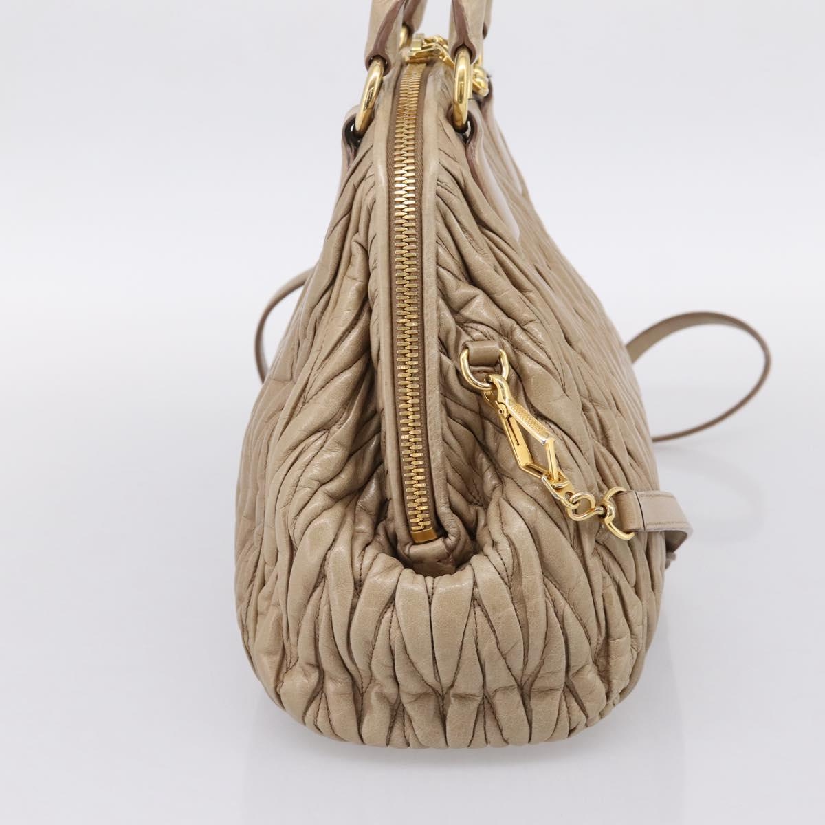 Miu Miu Matelasse Hand Bag Leather 2way Beige Gold Tone Auth 200801V