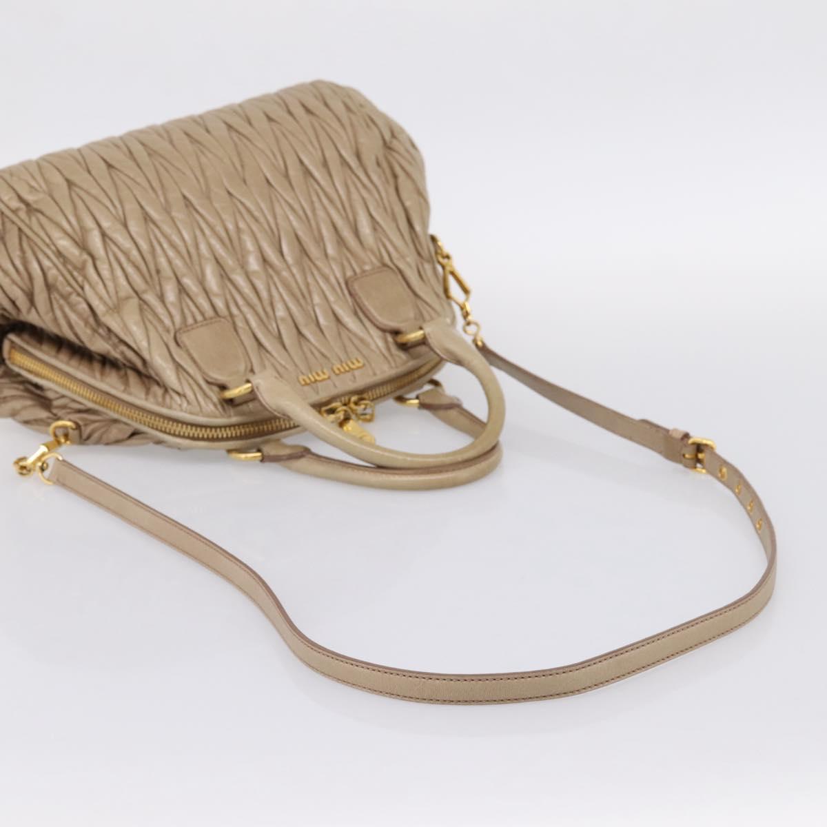 Miu Miu Matelasse Hand Bag Leather 2way Beige Gold Tone Auth 200801V