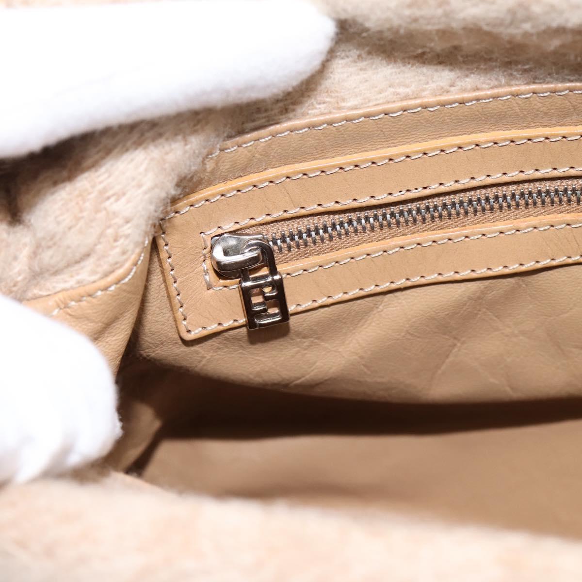 FENDI Mamma Baguette Shoulder Bag Wool Beige Silver Auth 200802V