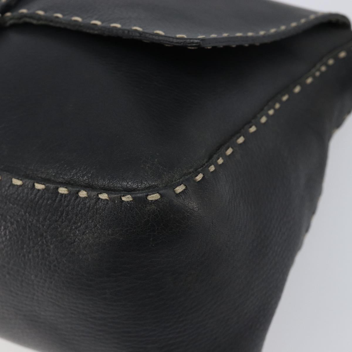 FENDI Selleria Mamma Baguette Shoulder Bag Leather Black Silver Auth 200803A