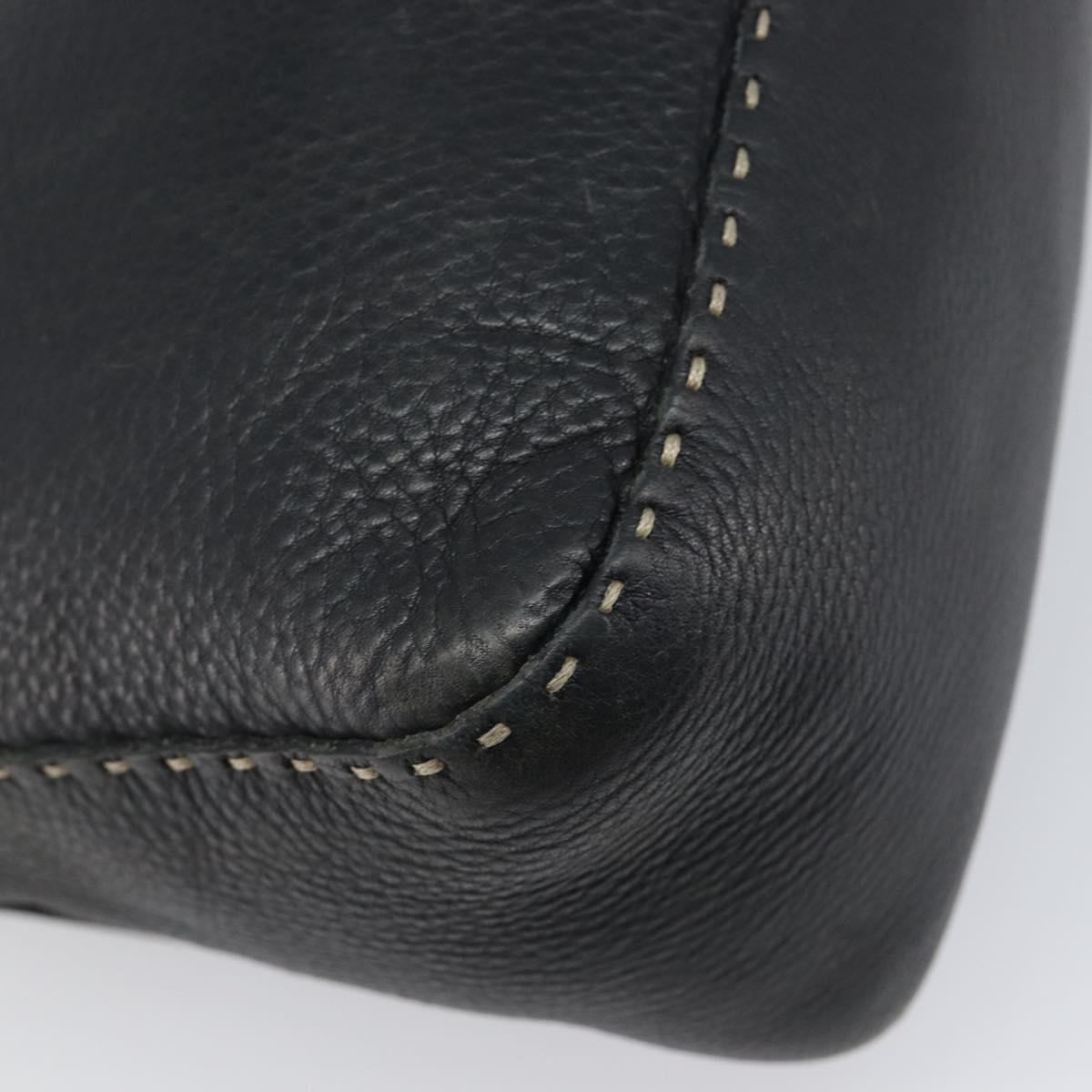 FENDI Selleria Mamma Baguette Shoulder Bag Leather Black Silver Auth 200803A