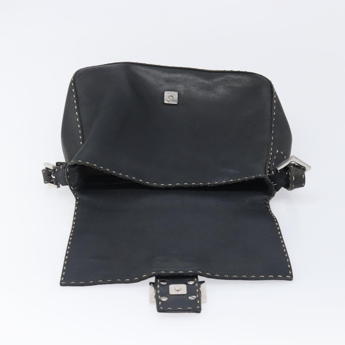 FENDI Selleria Mamma Baguette Shoulder Bag Leather Black Silver Auth 200803A