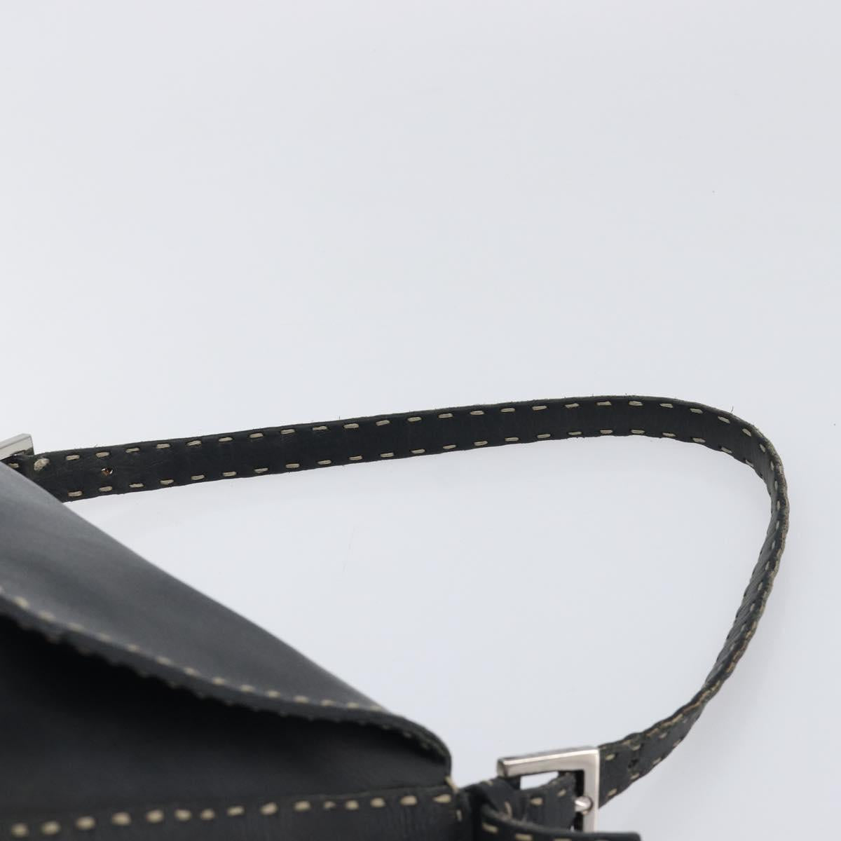 FENDI Selleria Mamma Baguette Shoulder Bag Leather Black Silver Auth 200803A