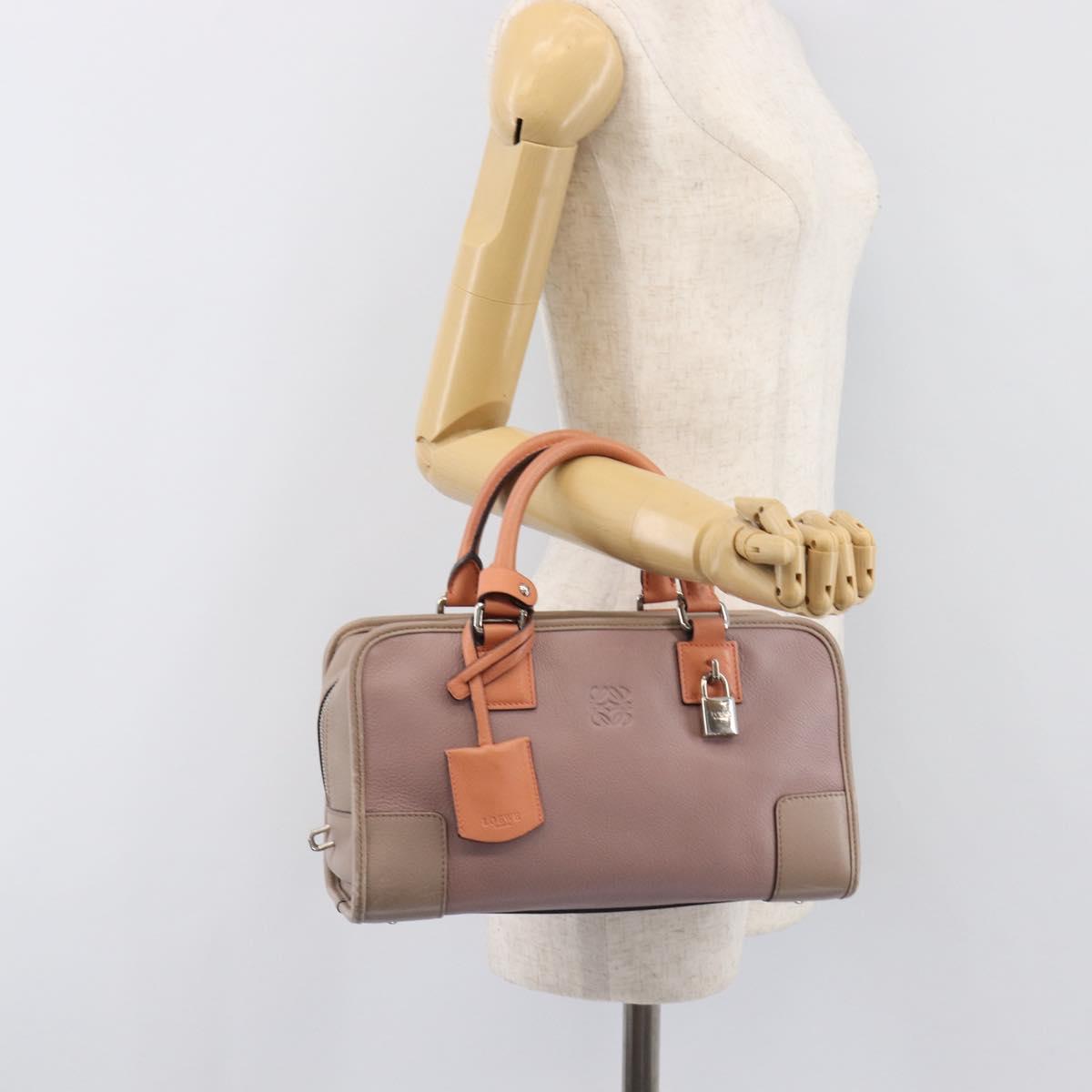 LOEWE Amazona 28 Hand Bag Leather Pink Silver Auth 200805V