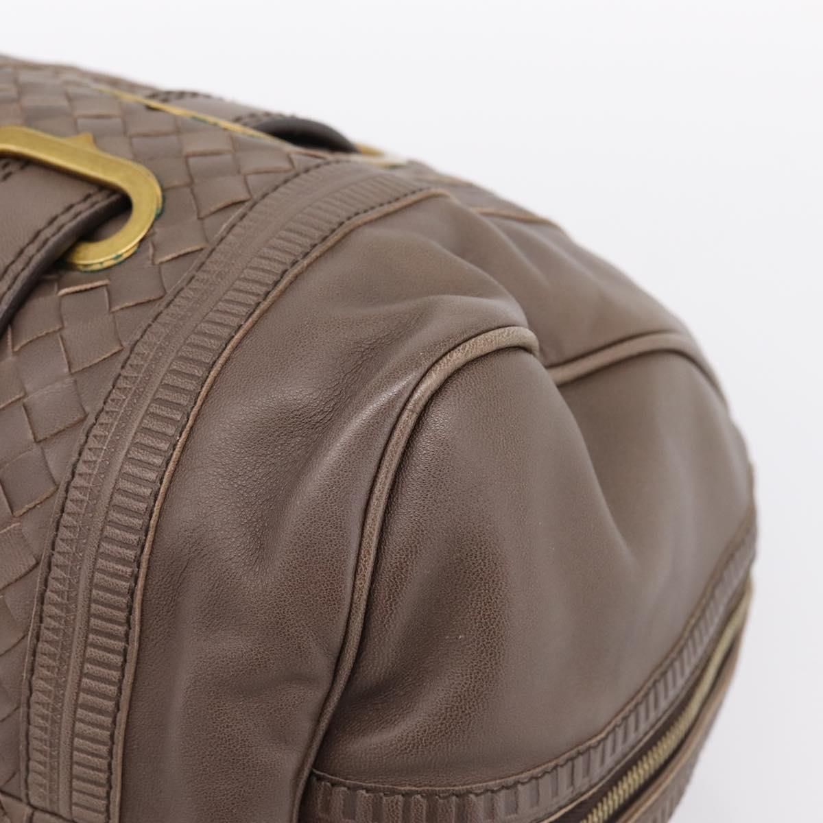 BOTTEGA VENETA INTRECCIATO Boston Bag Leather Brown Gold 162194 Auth 200806V
