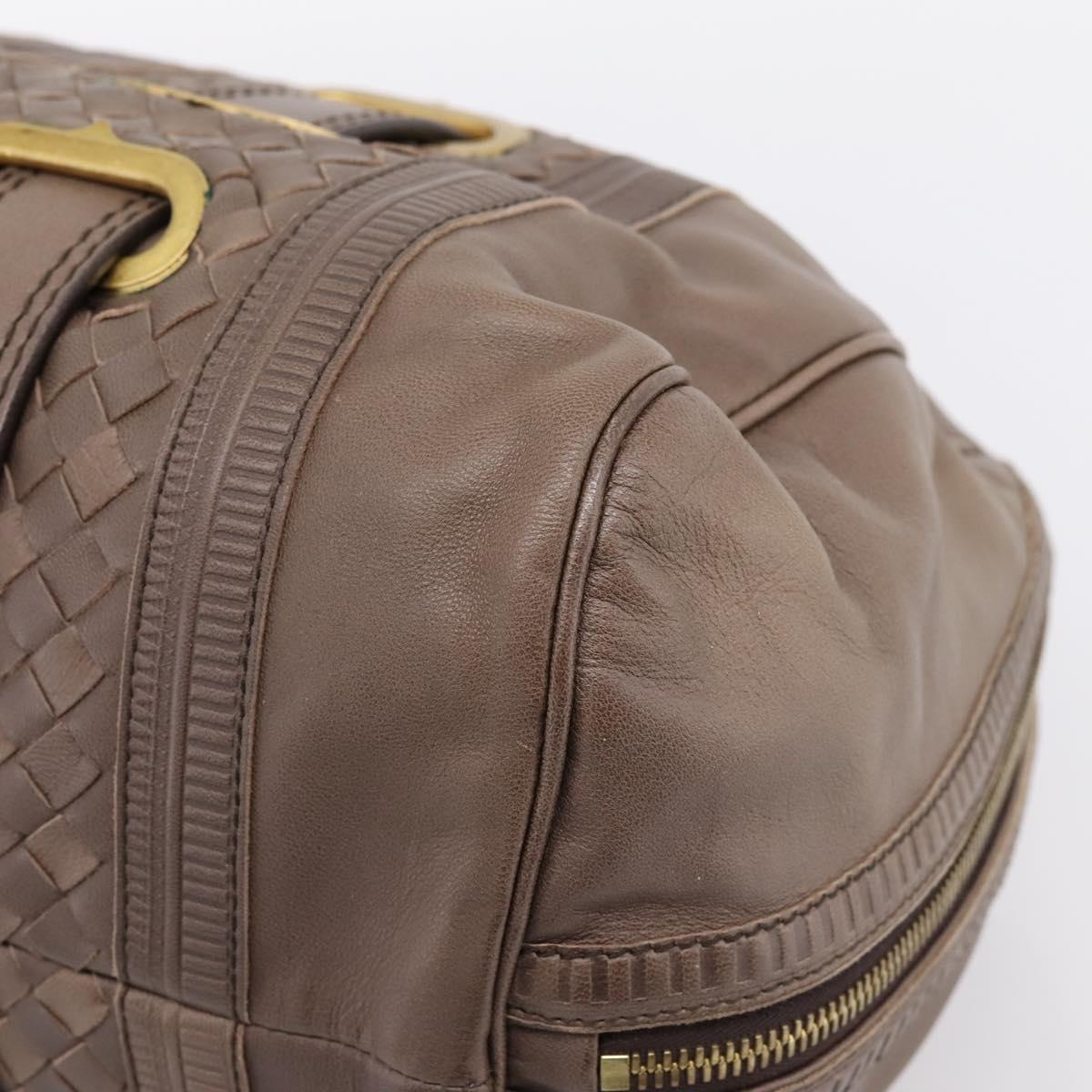 BOTTEGA VENETA INTRECCIATO Boston Bag Leather Brown Gold 162194 Auth 200806V