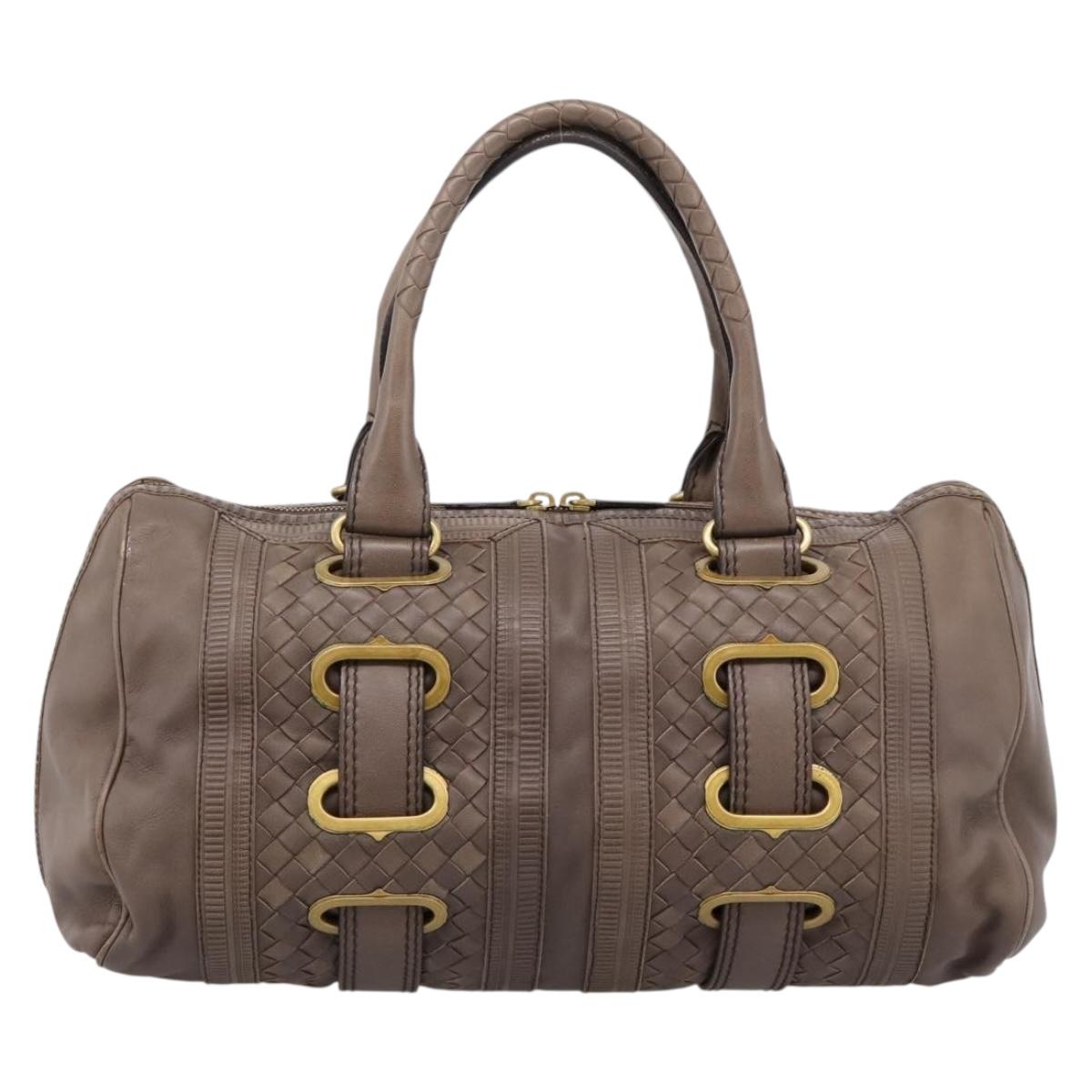 BOTTEGA VENETA INTRECCIATO Boston Bag Leather Brown Gold 162194 Auth 200806V