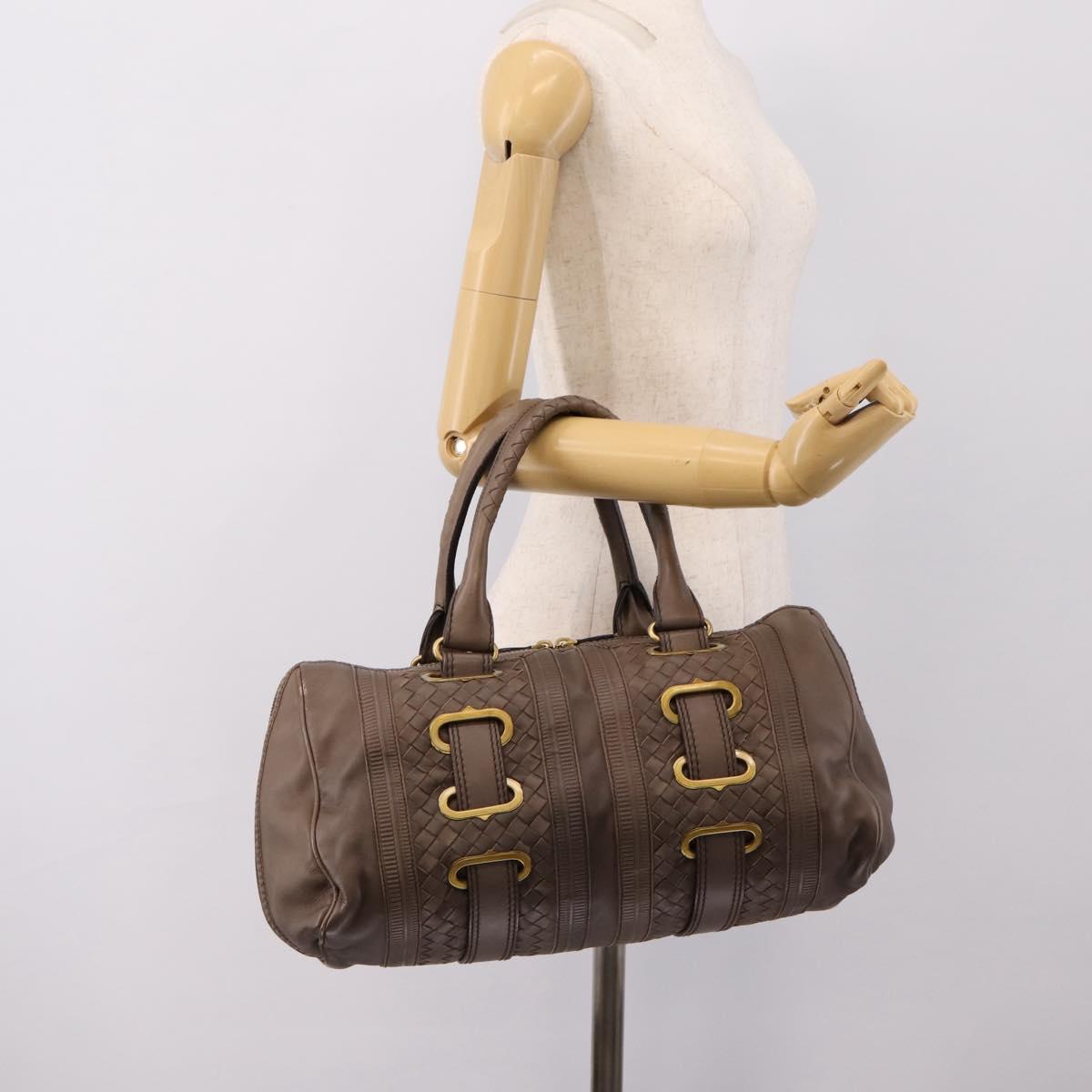 BOTTEGA VENETA INTRECCIATO Boston Bag Leather Brown Gold 162194 Auth 200806V