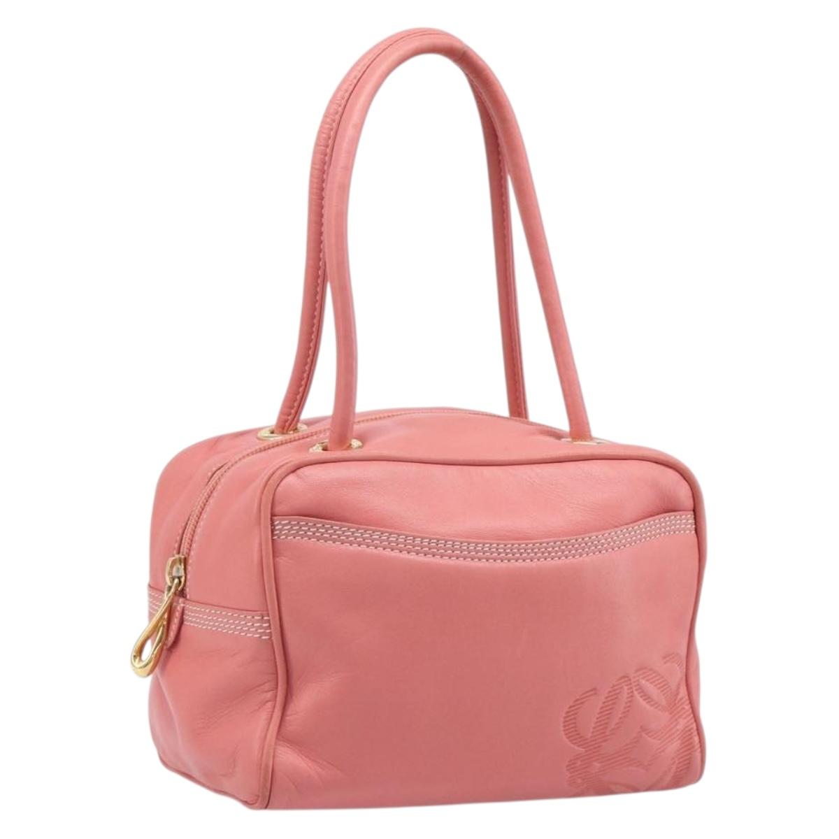 LOEWE Hand Bag Leather Pink Gold Tone Auth 200810V