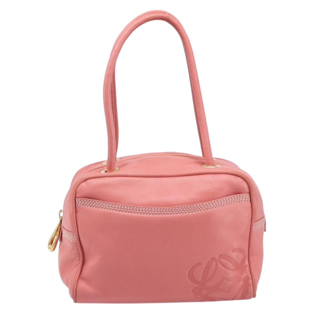 LOEWE Hand Bag Leather Pink Gold Tone Auth 200810V