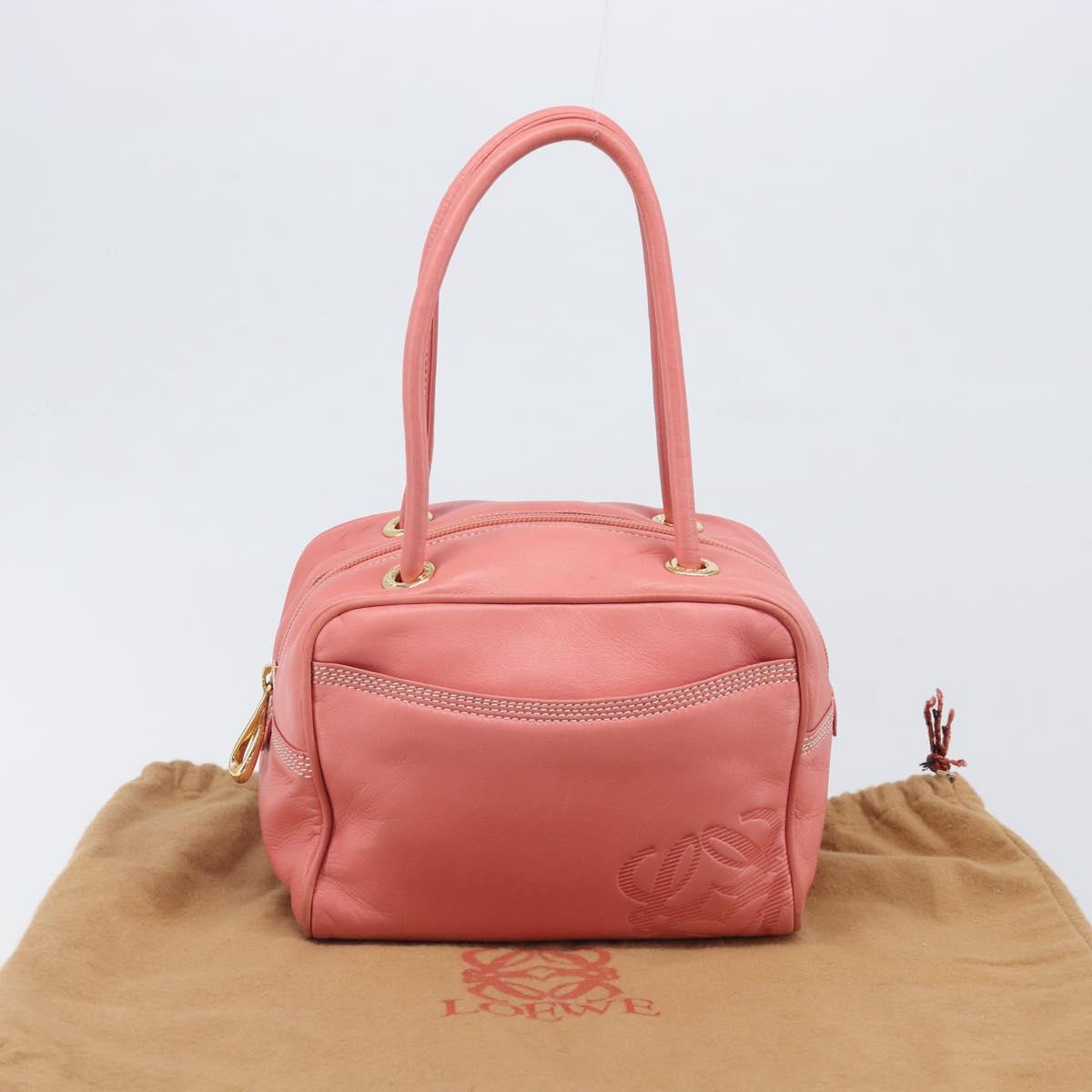 LOEWE Hand Bag Leather Pink Gold Tone Auth 200810V
