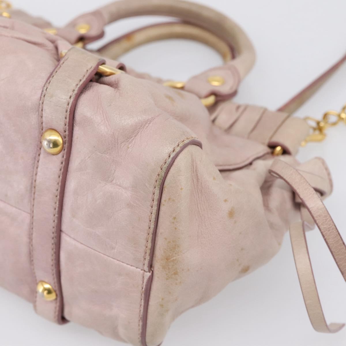 Miu Miu Vitellolux Hand Bag Leather 2way Beige Gold Tone Auth 200811