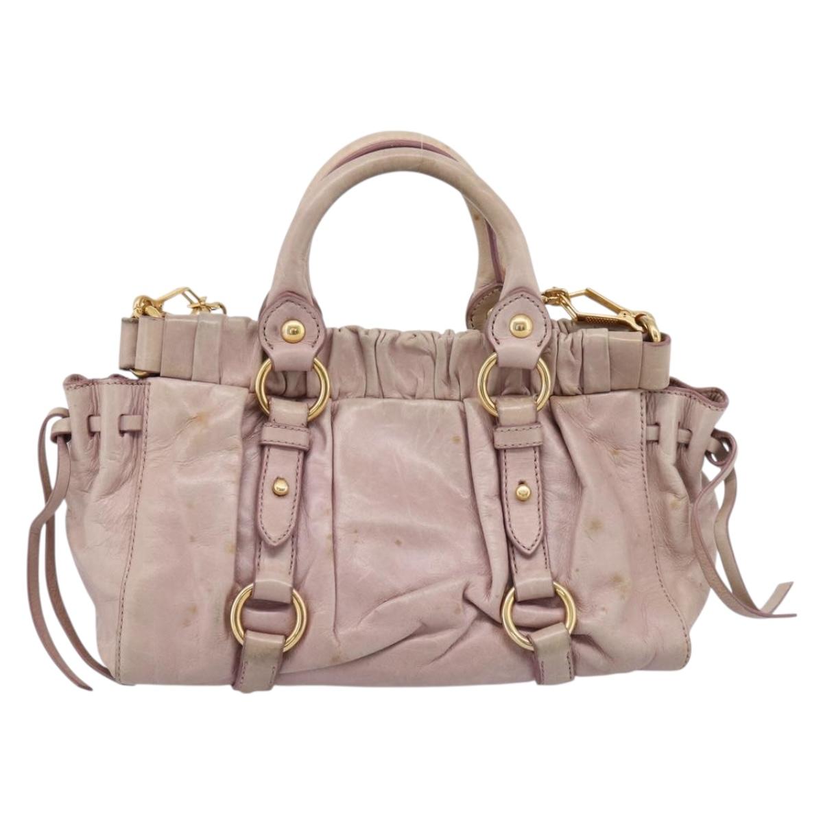 Miu Miu Vitellolux Hand Bag Leather 2way Beige Gold Tone Auth 200811