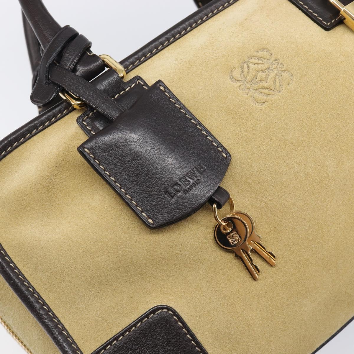 LOEWE Americana 28 Hand Bag Suede Beige Gold Tone Auth 200812V